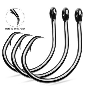 10PCS Heavy Catfish Fishing Hooks – Offset Circle Octopus Design, Black High Carbon Steel